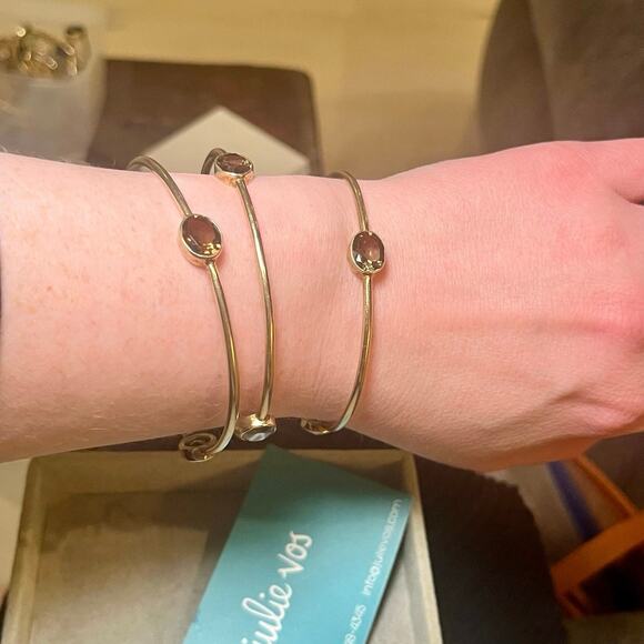 Julie Vos Gold Bangle Bracelet Medium Set of 3 Brown Stone Jewelry Stack boho - Picture 7 of 10